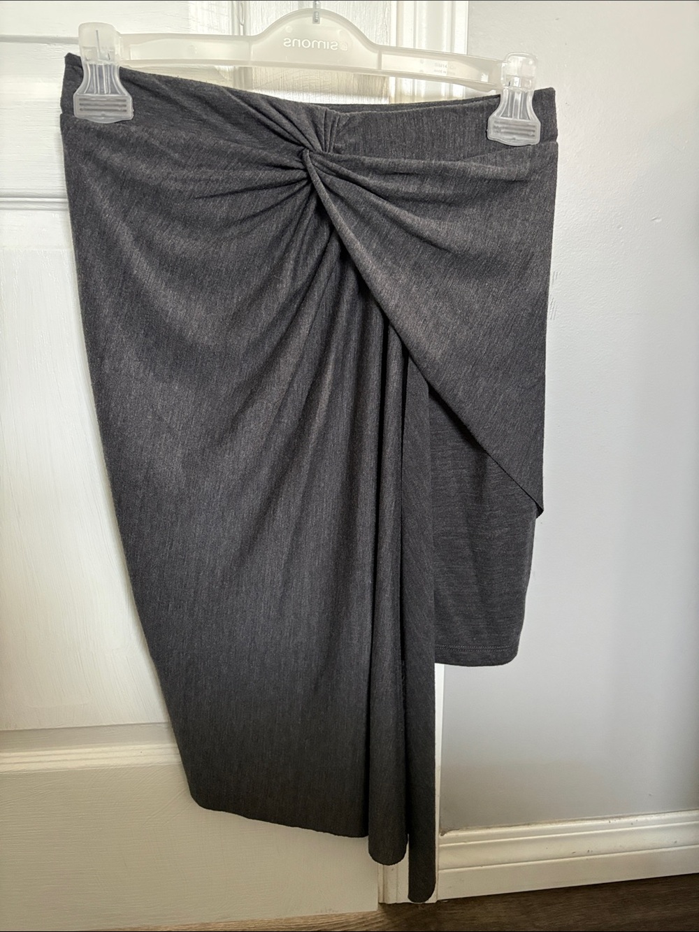 Asymmetrical Twist-Front Charcoal Gray Skirt